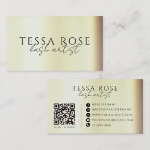 Cartão De Visita Código QR do Artista de Cílios Dourado Elegante