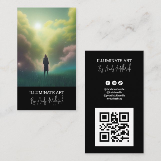 Cartão De Visita Código QR do Artista de Ilustração Editável (Frente/Verso)