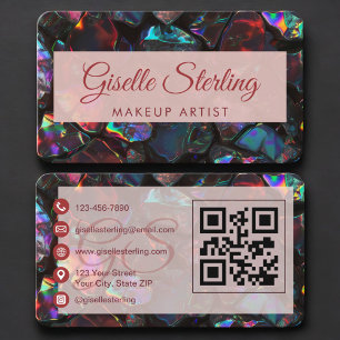 Cartão De Visita Código QR do Artista de Maquiagem Opal Black
