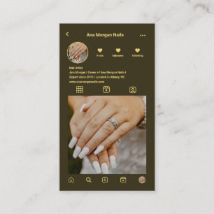 Cartão De Visita Código QR do Artista de Nail Verde Escuro Elegante