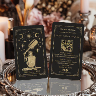 Cartão De Visita Código QR do artista de unha Taro Celestial Retro 