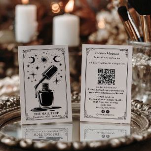 Cartão De Visita Código QR do artista de unha Tarot Celestial Retro