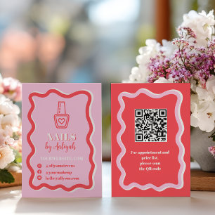 Cartão De Visita Código QR do Artista de Unhas Cor-de-Rosa Ousado e