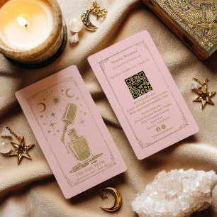 Cartão De Visita Código QR do Artista de Unhas Tarot Celestial Rosa