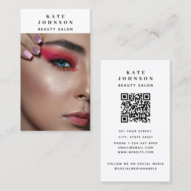 Cartão De Visita Código QR do Artista Fotográfico de Makeup Salon N (Frente/Verso)