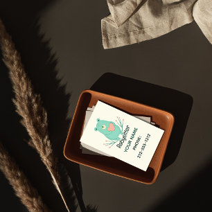 Cartão De Visita Código QR do Babysitter Cardíaco do Bear Azul Doce