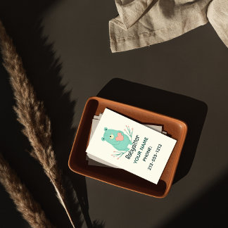 Cartão De Visita Código QR do Babysitter Cardíaco do Bear Azul Doce