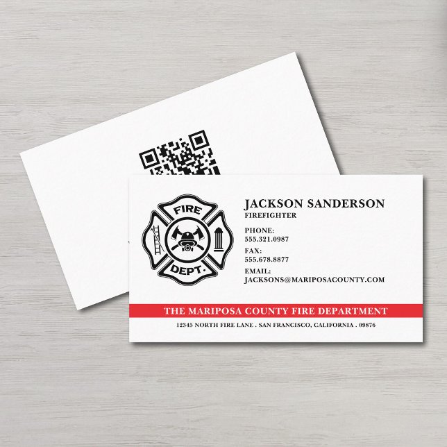Cartão De Visita Código QR do Bombeiro do Departamento de Fogo Pers (Custom Fire Department Firefighter QR Code Business Card)