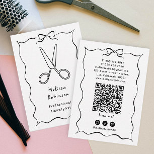 Cartão De Visita Código QR do Cabeleireiro Black Scissors e Coquett