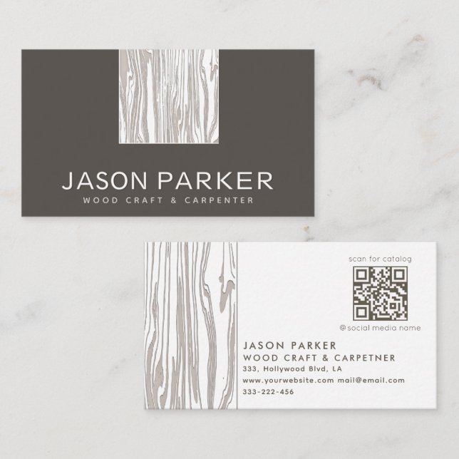 Cartão De Visita Código Qr do carpinteiro profissional moderno de m (Frente/Verso)