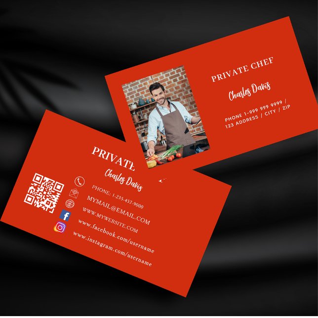 Cartão De Visita Código QR do catering vermelho de chef privado (Criador carregado)