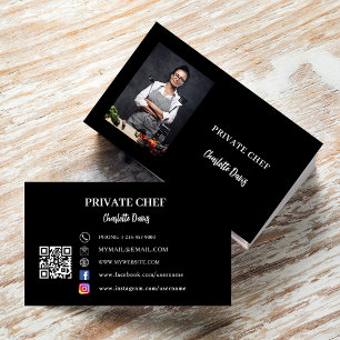 Cartão De Visita Código QR do chef particular preto branco catering