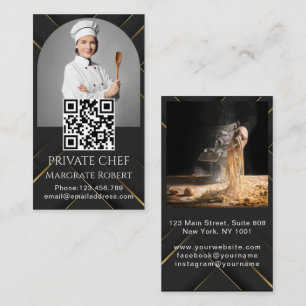Cartão De Visita Código QR do chef particular preto branco catering