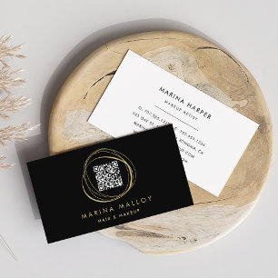 Cartão De Visita Código QR do Círculo de Abstrato Dourado Faux Mode