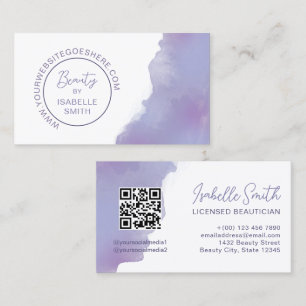 Cartão De Visita Código QR do Círculo Elegante de Aquarela Periwink