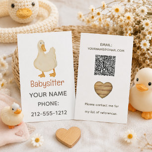 Cartão De Visita Código QR do Coração de Pato Branco Fofo de Babá
