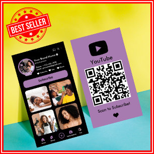 Cartão De Visita Código QR do Criador de Vlogues Influenciador Lilá