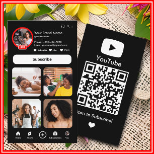 Cartão De Visita Código QR do Criador de Vlogues Influenciador Negr