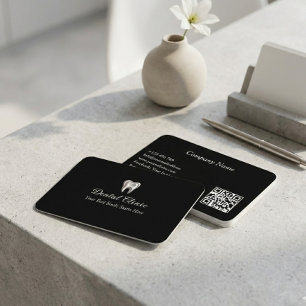 Cartão De Visita Código QR do Dentista Negro Clínica Odontológica E