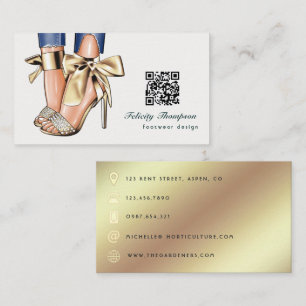 Cartão De Visita Código QR do Designer de Moda Glam Chic Gold