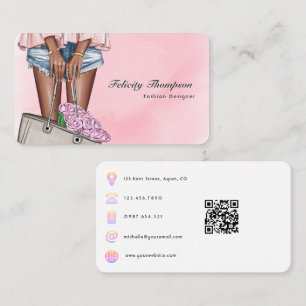 Cartão De Visita Código QR do designer de moda rosa e dourado