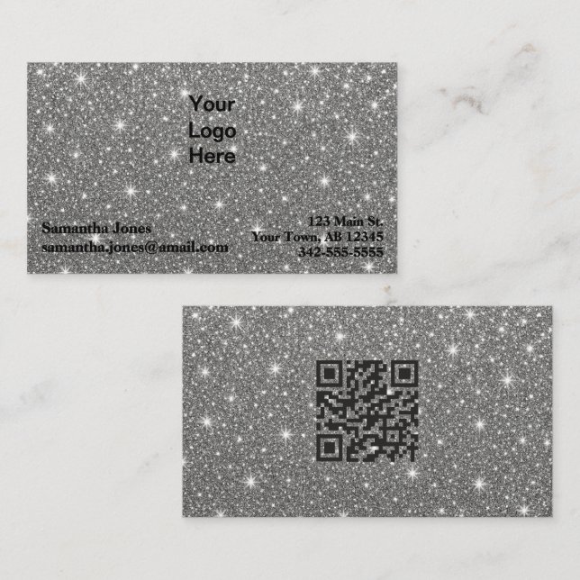 Cartão De Visita Código QR do Diamond Sparkly de Orçamento (Frente/Verso)
