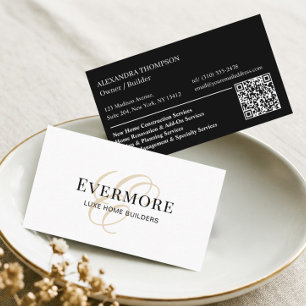 Cartão De Visita Código QR do Empreiteiro de Casa Monograma Preto e