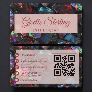 Cartão De Visita Código QR do Esteticista Opal Black