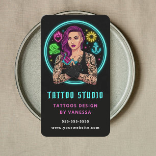 Cartão De Visita Código QR do Estúdio de Tatuagem do Artista de Tat