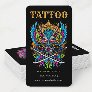 Cartão De Visita Código QR do Estúdio de Tatuagem Máscara de Demôni