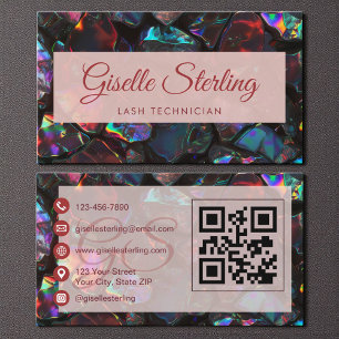 Cartão De Visita Código QR do Gemstone Preto do Técnico Lash Opal