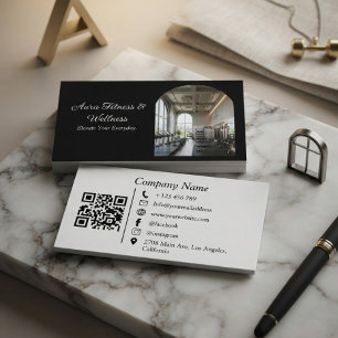 Cartão De Visita Código QR do Ginásio Minimal Arch Fitness Preto e