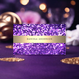 Cartão De Visita Código QR do Glam Glam Dourado e Brilhante Roxo