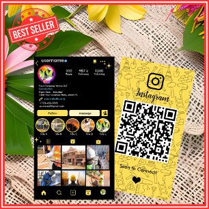 Cartão De Visita Código QR do Instagram Amarelo de Construção Indus