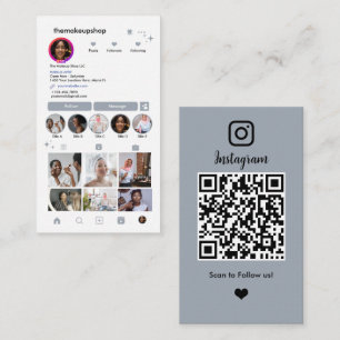 Cartão De Visita Código QR do Instagram Azul Poeira Mídia Social
