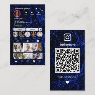 Cartão De Visita Código QR do Instagram Brilho Azul Deslumbrante So