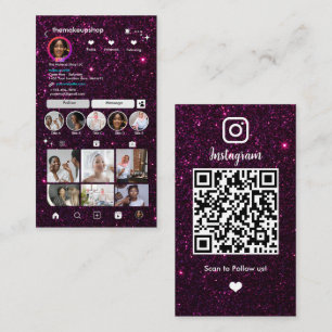 Cartão De Visita Código QR do Instagram com Brilho Roxo Deslumbrant