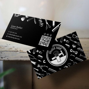 Cartão De Visita Código QR do Instagram do HairStylist Preto e Bran