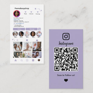 Cartão De Visita Código QR do Instagram Mídia Social Lavanda