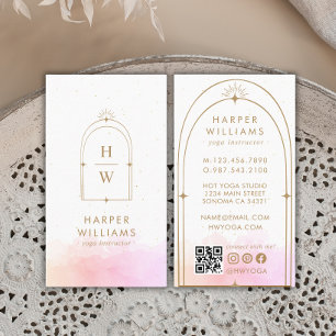 Cartão De Visita Código QR do Instrutor do Monograma Cor-de-Rosa Ce