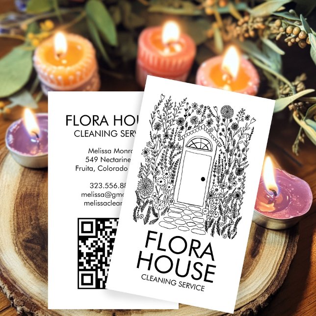 Cartão De Visita Código QR do Jardim da PORTA FRONTAL (FRONT DOOR House Cleaning Yardwork Garden QR Code Business Card
)