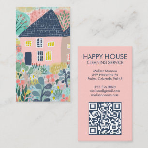 Cartão De Visita Código QR do Jardim de Limpeza da Casa de Aquarela