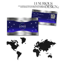 Cartão De Visita Código QR do Logotipo Bordas Azuis do Céu Noturno