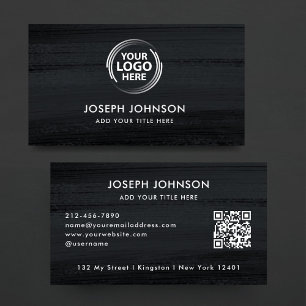 Cartão De Visita Código QR do logotipo branco da Cinza preto modern
