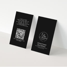 Cartão De Visita Código QR do logotipo branco preto profissional