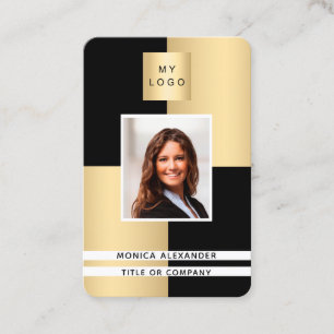 Cartão De Visita Código QR do logotipo corporativo de foto em ouro