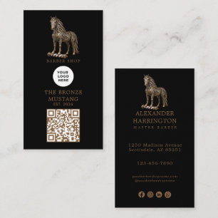 Cartão De Visita Código Qr do Logotipo da Barbearia Modern Bronze M