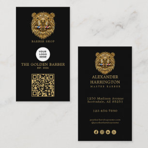 Cartão De Visita Código Qr do Logotipo da Barbearia Modern Golden B