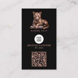 Cartão De Visita Código Qr do Logotipo da Barbearia Pantera em Dour