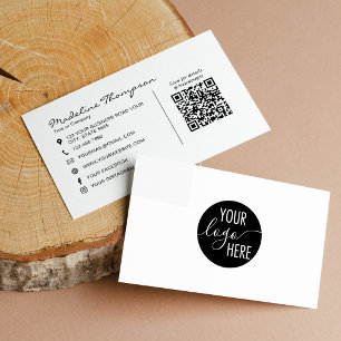 Cartão De Visita Código QR do logotipo da empresa de script minimal
